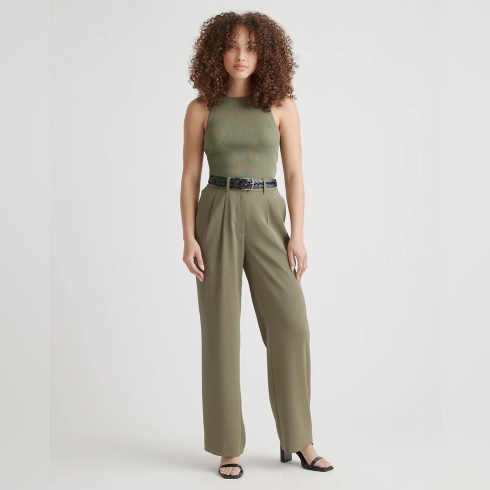 NEW Quince Stretch Crepe Pleated Wide Leg Pant in olive - size small​​​​